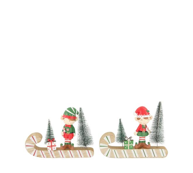 Figurine santas helper on sleigh mdf 16x13.5x4cm FSC 100% - Multi