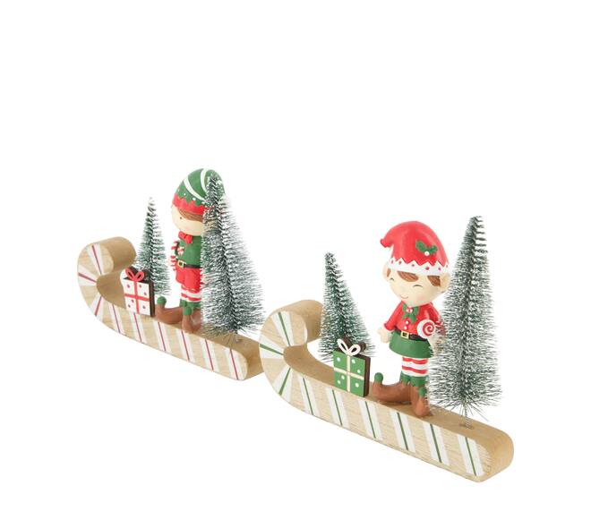 Figurine santas helper on sleigh mdf 16x13.5x4cm FSC 100% - Multi