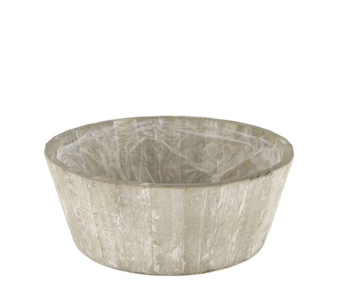 Planter round pine wood with plastic 29x29x11cm FSC 100% - Grey