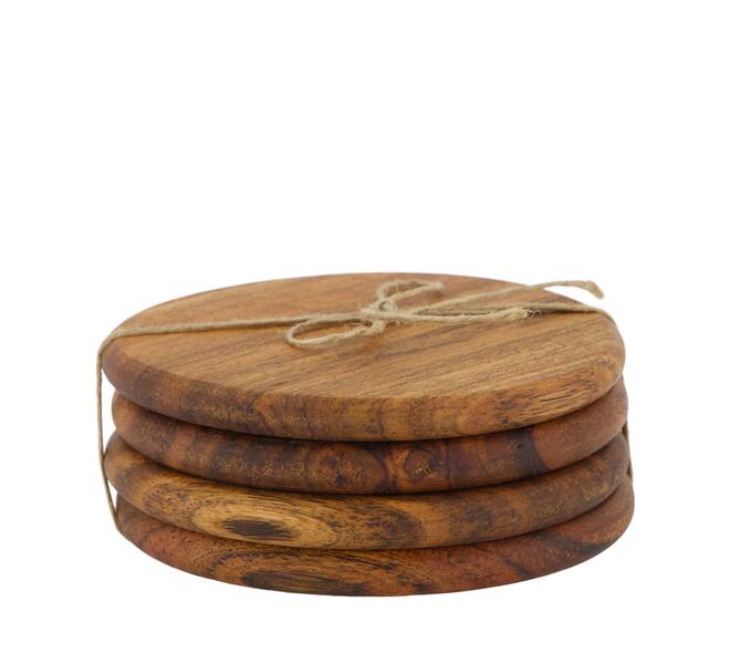Coaster round acacia wood 10x10x4cm 4pc FSC 100% - Natural