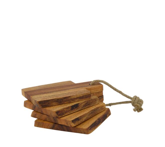 Plate rectangular acacia wood 14x10x4cm 4pc FSC 100% - Natural