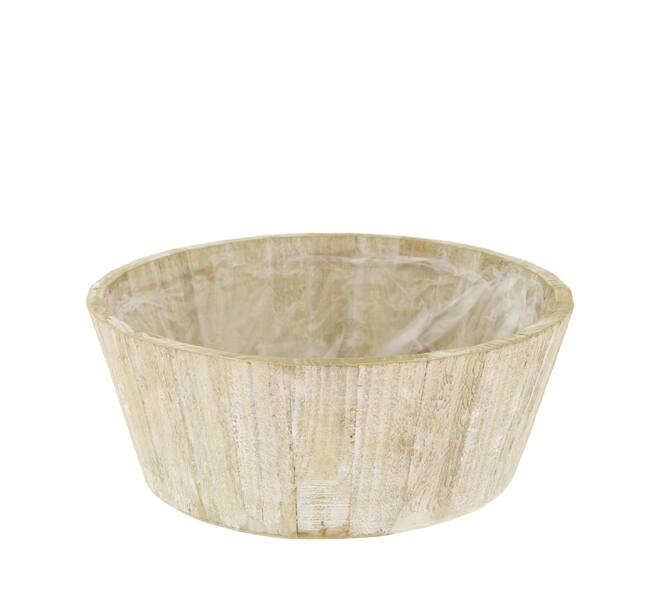 Planter round pine wood with plastic 29x29x11cm FSC 100% - Natural