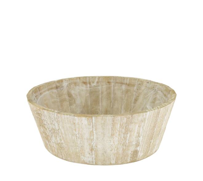 Planter round pine wood with plastic 33x33x12cm FSC 100% - Natural