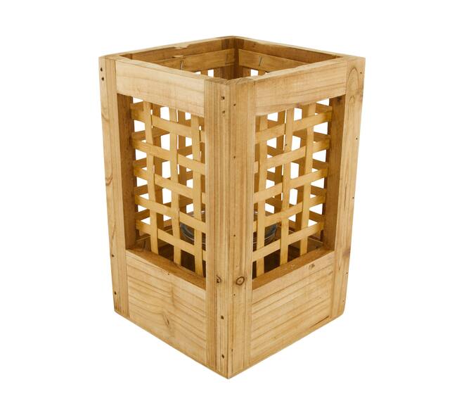 Lantern poplar wood with glass 18x18x28cm FSC 100% - Natural