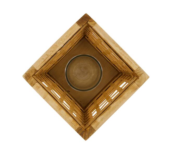Lantern poplar wood with glass 18x18x28cm FSC 100% - Natural