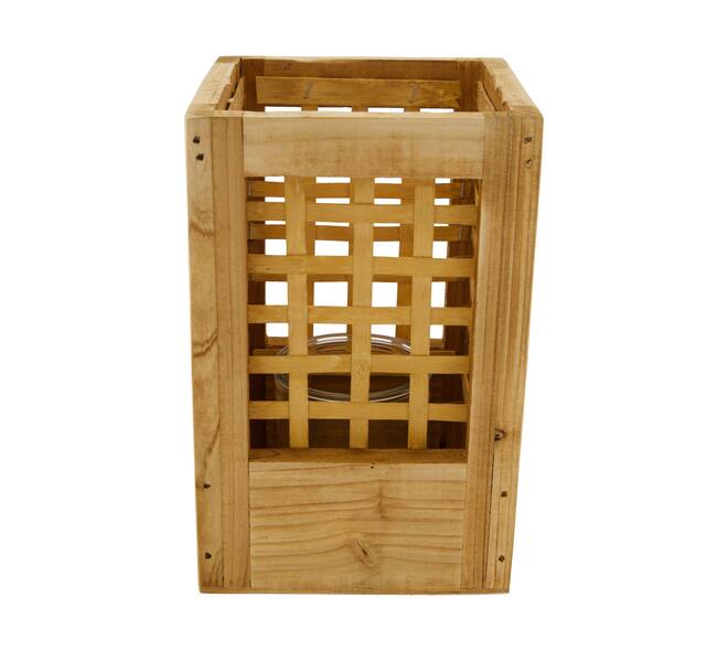 Lantern poplar wood with glass 18x18x28cm FSC 100% - Natural