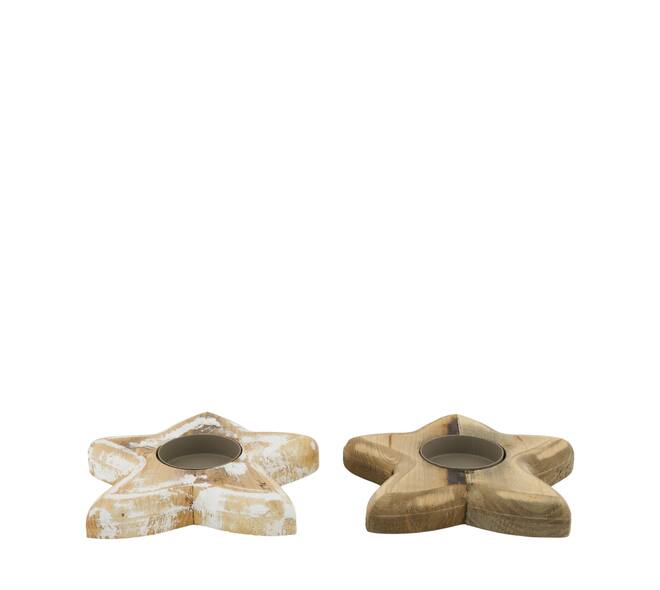Tealight holder star poplar wood 15x15x2.5cm C2 FSC 100% - Natural