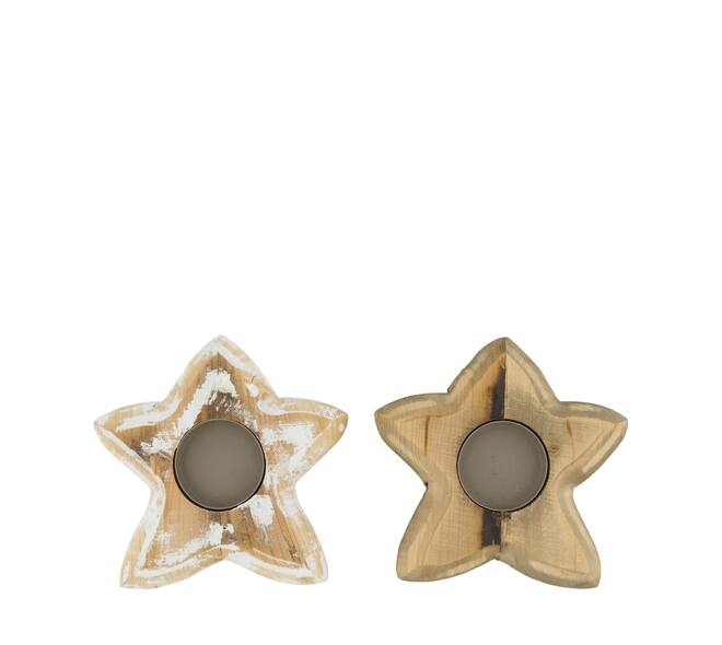 Tealight holder star poplar wood 15x15x2.5cm C2 FSC 100% - Natural