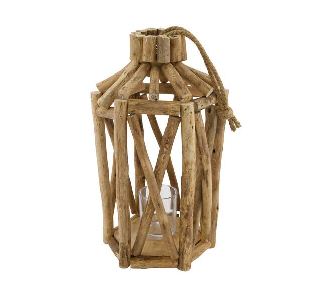 Lantern poplar wood with glass 18x18x38cm FSC 100%