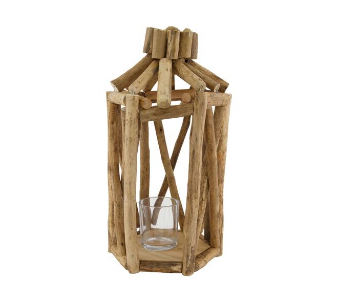Lantern poplar wood with glass 18x18x38cm FSC 100%