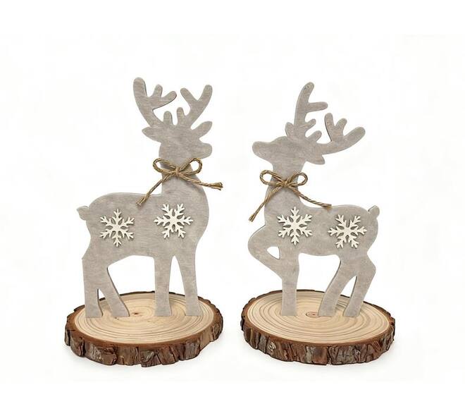 Figurine reindeer pine wood 11.7x11.7x19cm A2 FSC 100% - Grey