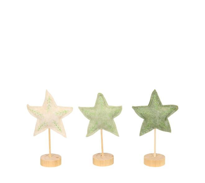 Figurine star felt pine wood on stand 15x6x22cm C3 FSC 100% - Green