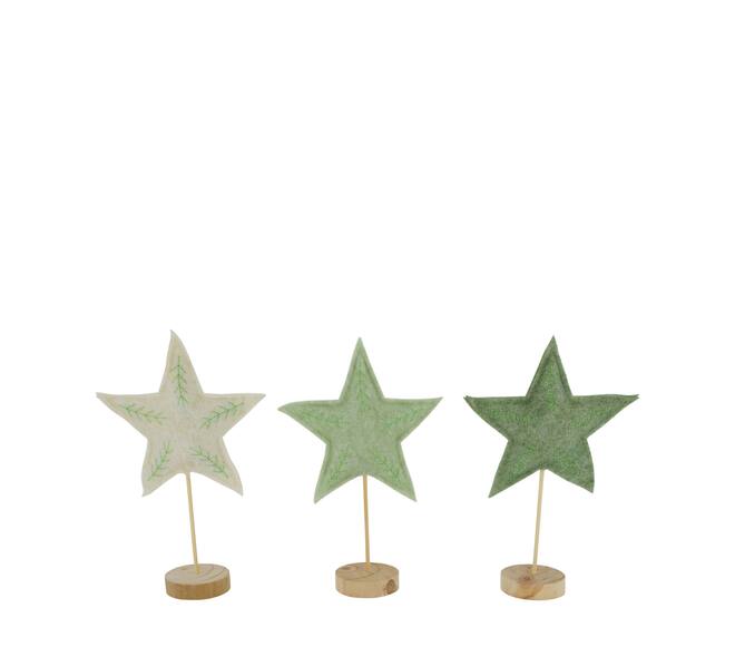 Figurine star felt pine wood on stand 19x8x30cm C3 FSC 100% - Green