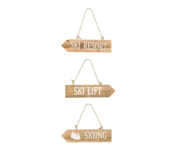 Sign skiing, ski lift, ski resort poplar wood 28x7x1.5cm A3 FSC 100% - Natural