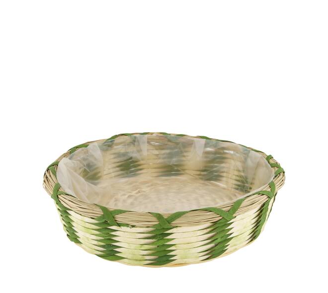 Planter round poplar chip wood with plastic 38x38x10cm FSC 100% - Green