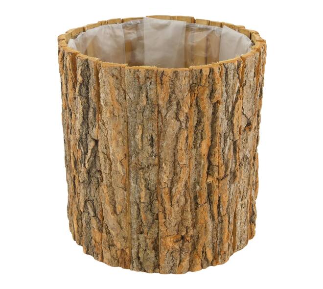 Planter round poplar wood with plastic 27x27x27cm FSC 100%