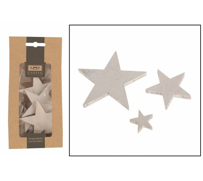 CASAYA Holz Stern Mix, 15 St 2,5-8 cm weiss-gewischt