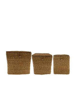 Basket rectangular with lid seagrass 38x38x38cm S3 - Natural