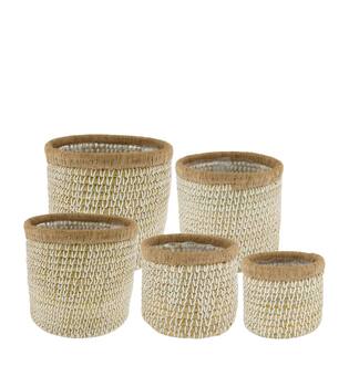 Basket round seagrass with plastic 38x38x36cm S5 - White