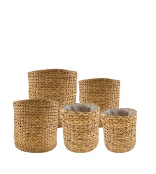 Basket round waterhyacinth with plastic 38x38x38cm S5 - Natural