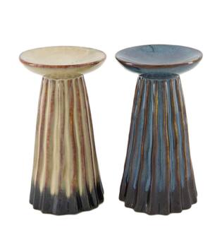 Pillar candle holder ceramic 9.2x9.2x16cm C2 - Grey