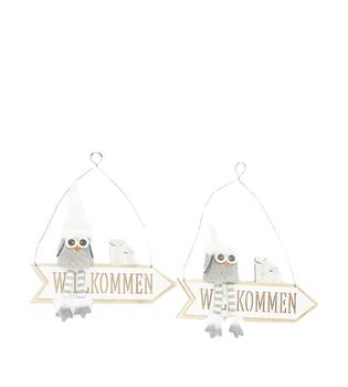 Owl willkommen fabric with hanger 22.5x4x26cm A2 - Multi
