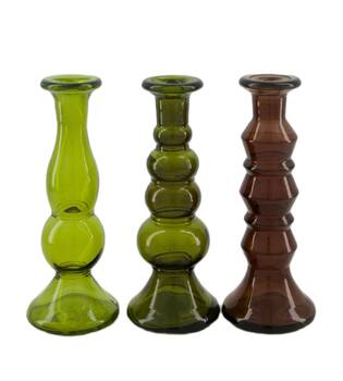 Dinnercandle holder recycled glass 9x9x22.5cm C/3