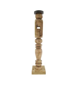 Pillar candle holder wood vintage 14.5x14.5x60cm - Cream