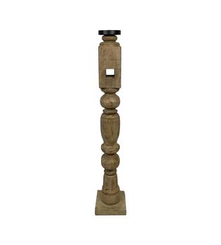Pillar candle holder wood vintage 14.5x14.5x75cm - Cream