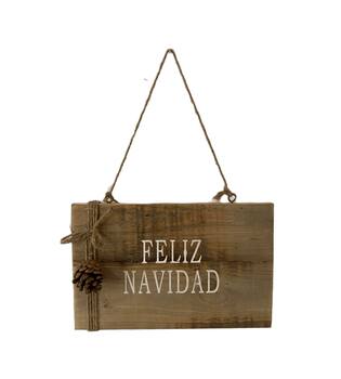 Sign Feliz Navidad historic wood with hanger 28x18x1.5cm - Natural