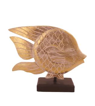 Statue fish albizia wood 34x10x29cm - White