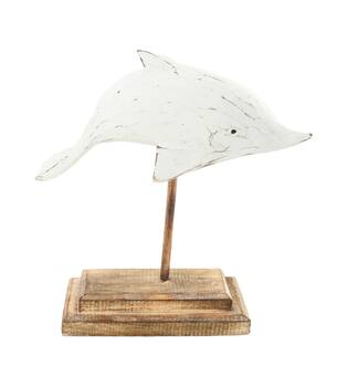 Statue dolphin albizia wood 28x9x28cm - White