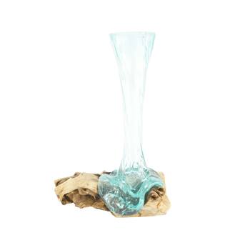 Root teak wood with glass 18x14x38cm - Natural