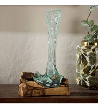 Root teak wood with glass 18x14x38cm - Natural