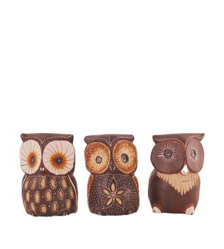 Figurine owl albizia wood 11x9x15cm - Multi