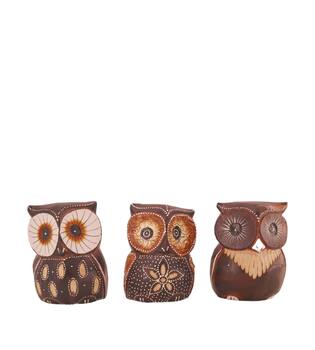 Figurine owl albizia wood 9x9x12cm  - Multi