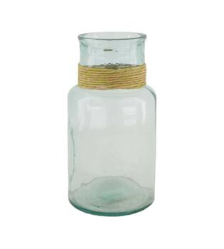Vase raffia recycled glass 15x15x28cm - Transparent
