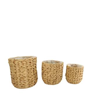 Basket round wicker pp with plastic 28x28x28cm S/3