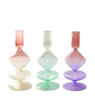 Dinnercandle holder glass 7.5x7.5x18cm  - Multi