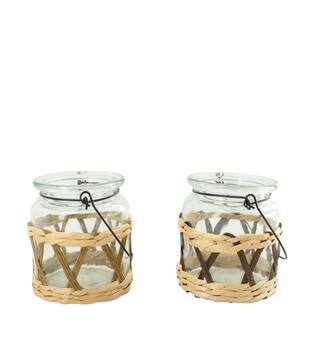 Tealight holder glass with handle 7.5x7.5x9cm  - Brown