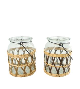 Tealight holder glass with handle 11x11x14.5cm - Brown