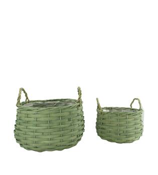 Basket chip wood with plastic 29x29x25cm S/2