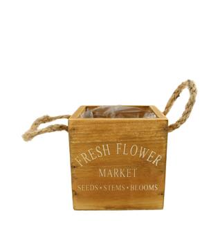 Planter fir wood with plastic 9x9x9cm