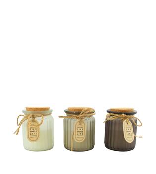 Candle sandalwood scent wax with glass 8x8x9cm  - Multi