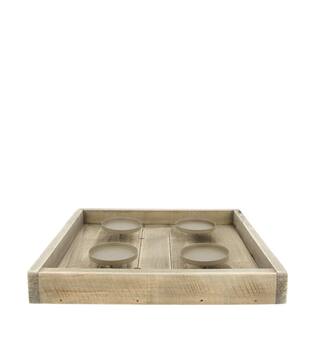 Pillar candle holder historic wood 38x38x5cm - Natural