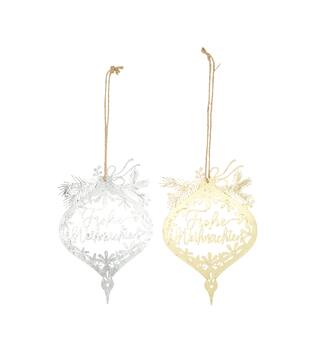 Hanger Frohe Weihnachten metal 17.8x0.08x27cm  - Gold