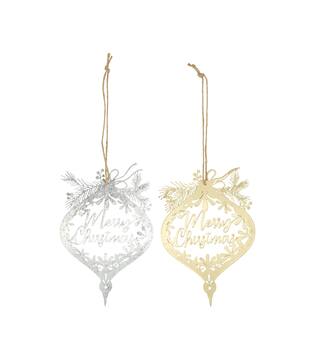 Hanger Merry Christmas metal 17.8x0.08x27cm  - Gold