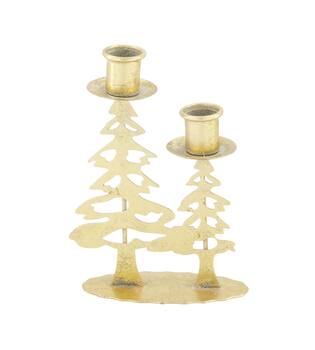 Dinnercandle holder tree metal 13x15x18cm - Gold