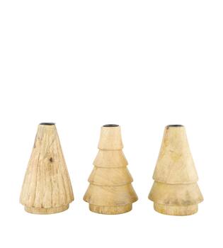 Dinnercandle holder tree mango wood 10x10x15cm  - Natural