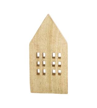 Statue house mango wood 13x3.5x28cm - Natural